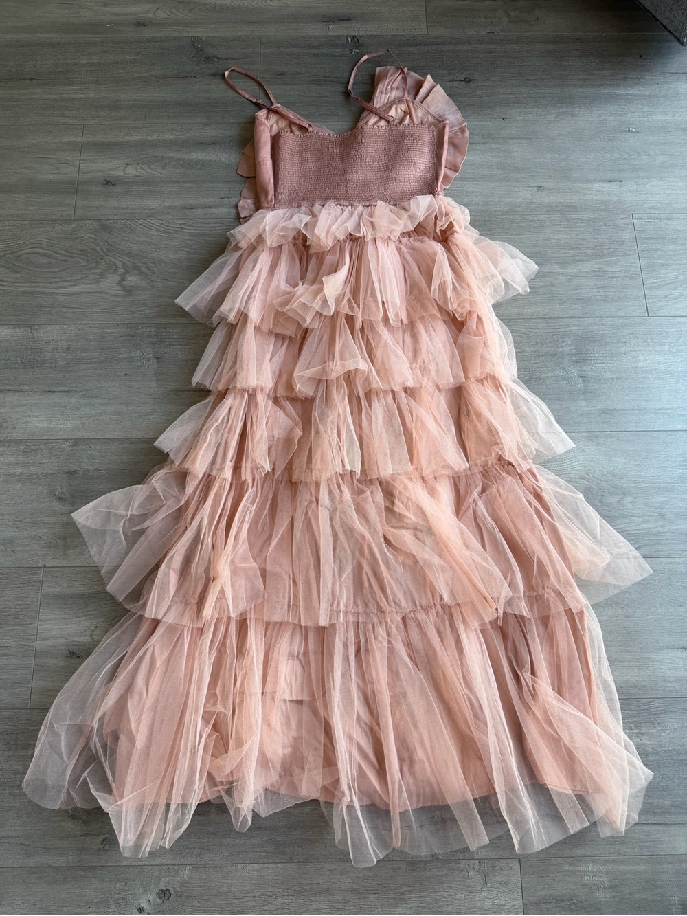 NWT Anthropologie Kavita Bhartia Rosette Tiered Tulle Gown - champagne pink - Picture 4 of 8